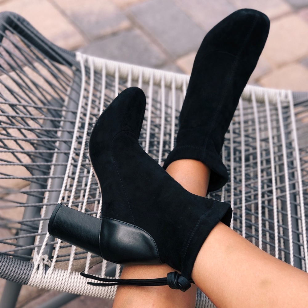 Stuart Weitzman Black Suede Sock Wolfe Bootie 6.5